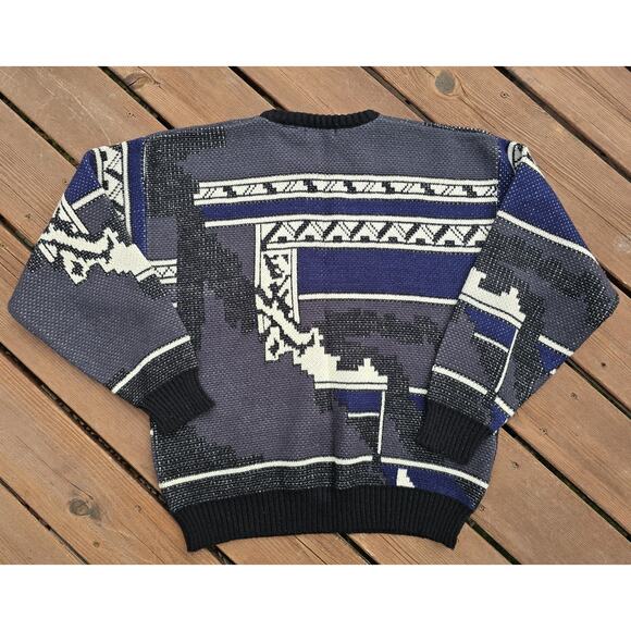 Vintage Piermonte 90s Geometric Crewneck Sweater XL Cosby Grandpa Retro - Picture 5 of 5